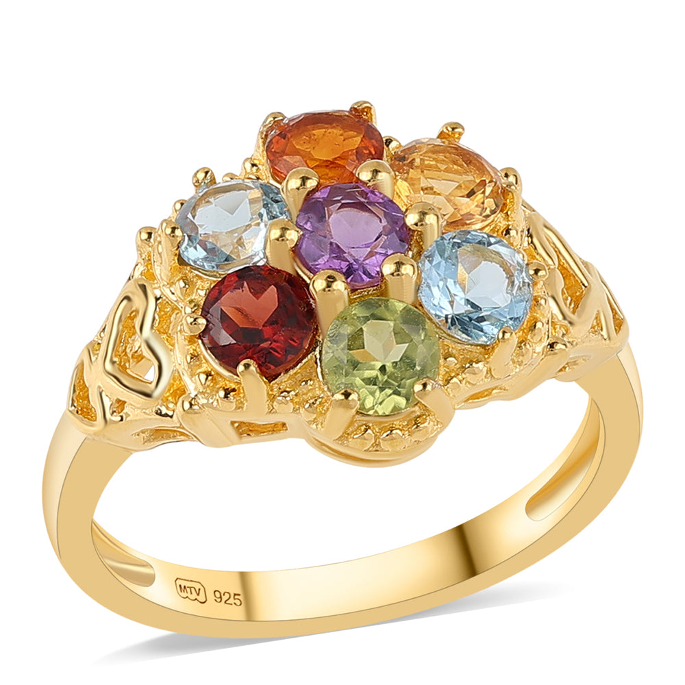 Inel din Argint 925 Placat cu Aur ( 3.63 grame ) cu Granat Roșu și Citrin 1.86 Carate