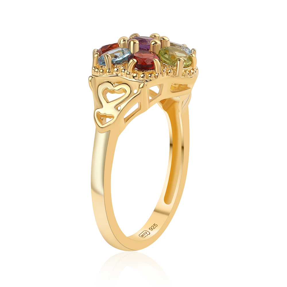 Inel din Argint 925 Placat cu Aur ( 3.63 grame ) cu Granat Roșu și Citrin 1.86 Carate 3 