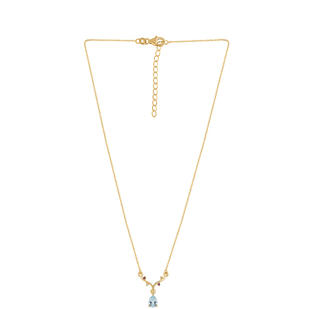 Colier din Argint 925 Placat cu Aur ( 2.84 grame ) cu Granat Roșu și Peridot 0.88 Carate 2 