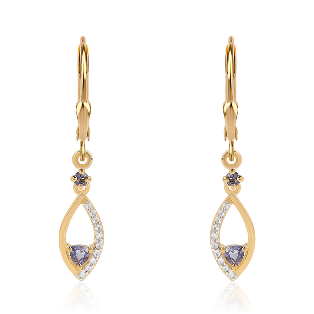 Cercei din Argint 925 Placat cu Aur ( 1.92 grame ) cu Iolit și Topaz Alb 0.37 Carate
