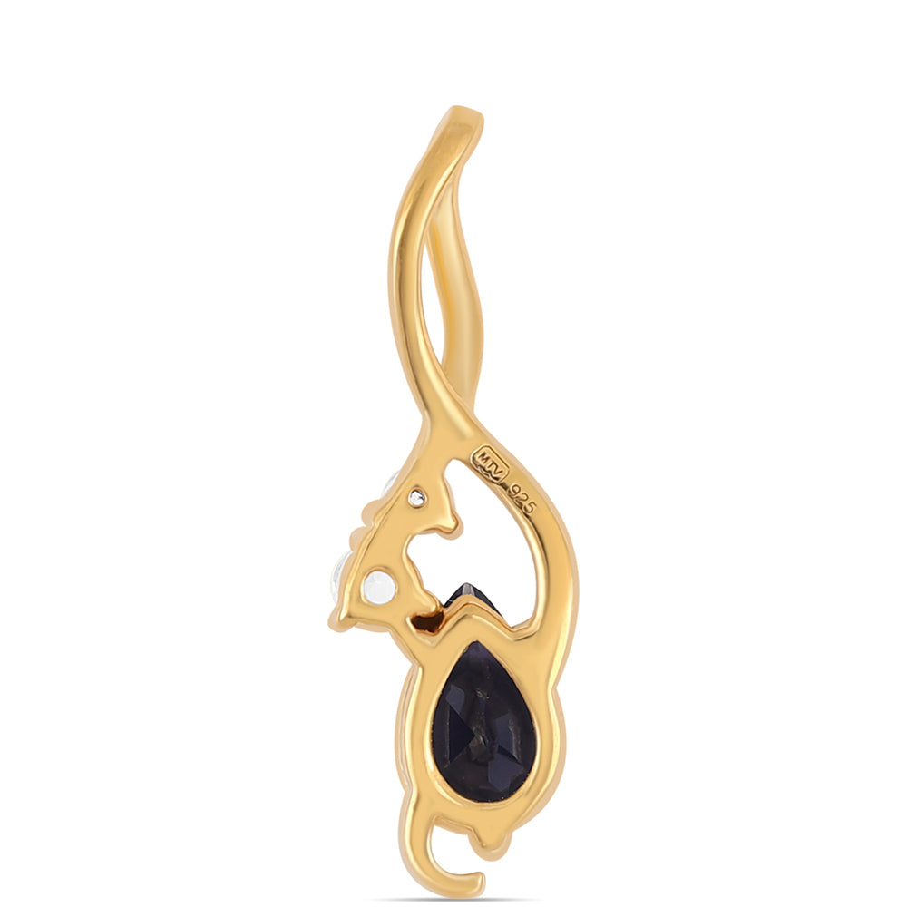 Pandantiv din Argint 925 Placat cu Aur ( 0.85 grame ) cu Iolit și Topaz Alb 0.81 Carate 3 