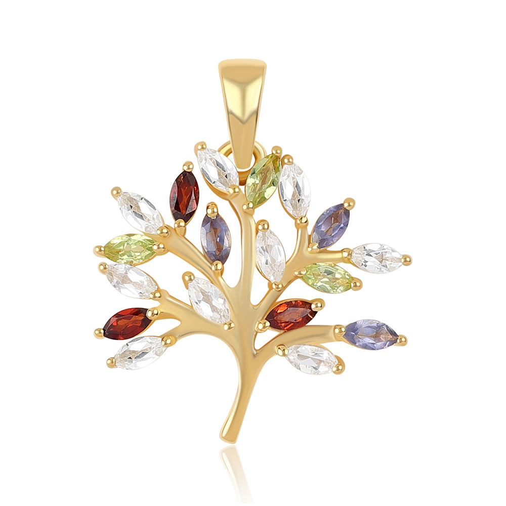 Pandantiv din Argint 925 Placat cu Aur ( 2.4 grame ) cu Peridot și Granat Roșu 1.77 Carate 1 