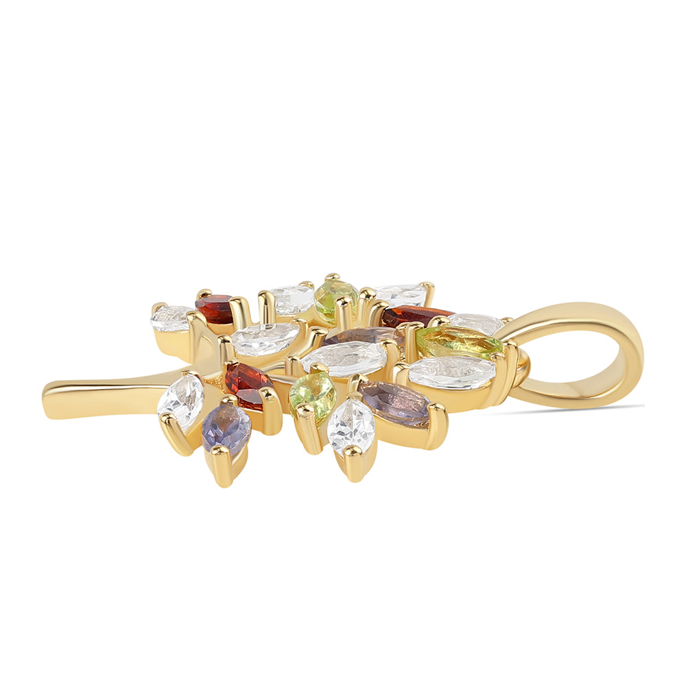 Pandantiv din Argint 925 Placat cu Aur ( 2.4 grame ) cu Peridot și Granat Roșu 1.77 Carate 3 