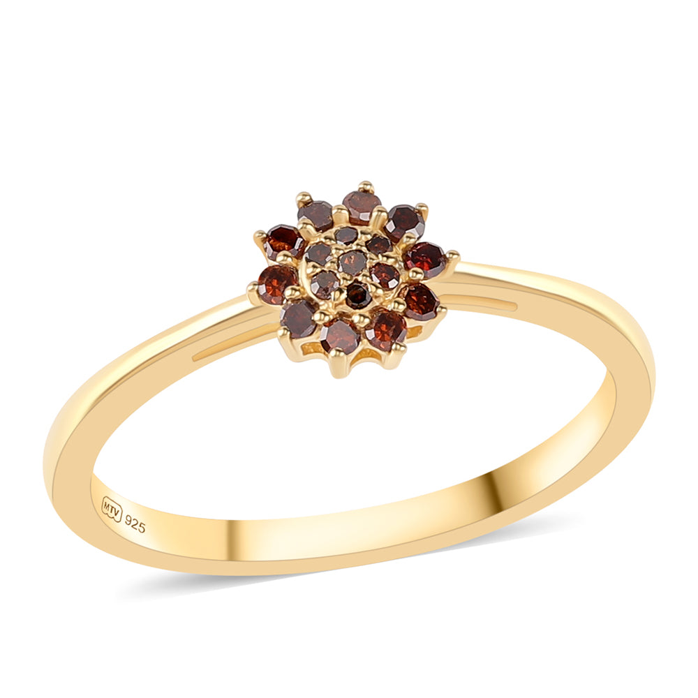 Inel din Argint 925 Placat cu Aur ( 1.88 grame ) cu Diamant Roșu 0.15 Carate