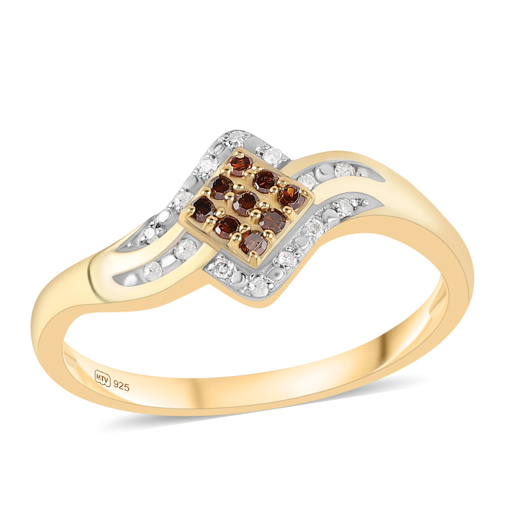 Inel din Argint 925 Placat cu Aur ( 2.22 grame ) cu Diamant Roșu și Diamant Alb 0.18 Carate