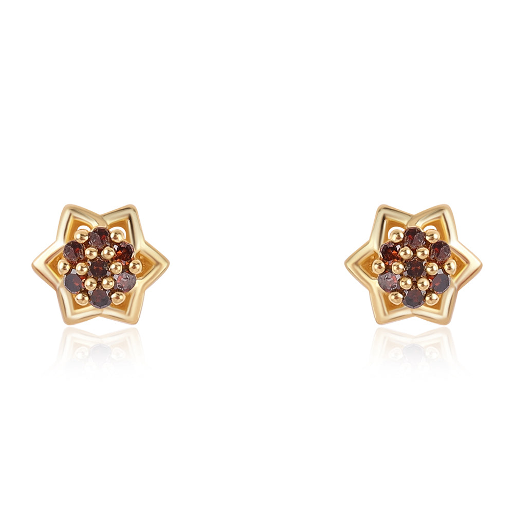 Cercei din Argint 925 Placat cu Aur ( 1.34 grame ) cu Diamant Roșu 0.14 Carate 4 