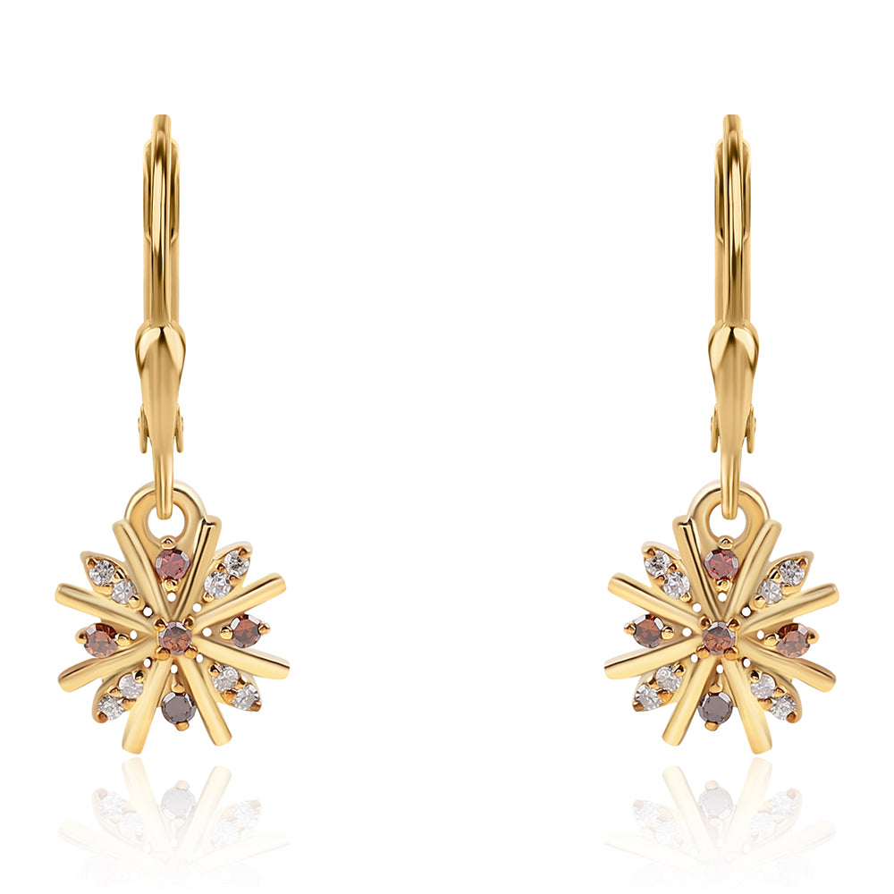 Cercei din Argint 925 Placat cu Aur ( 2.13 grame ) cu Diamant Roșu și Diamant Alb 0.19 Carate 4 
