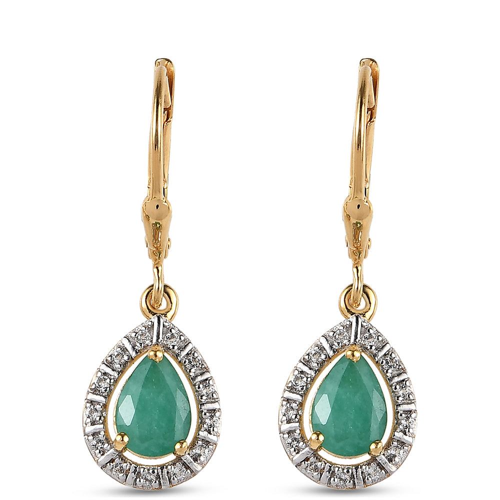 Set din Argint 925 Placat cu Aur ( 6.09 grame ) cu Rubin Thailandez și Smarald Brazilian 6.75 Carate ( Cercei ) 2 