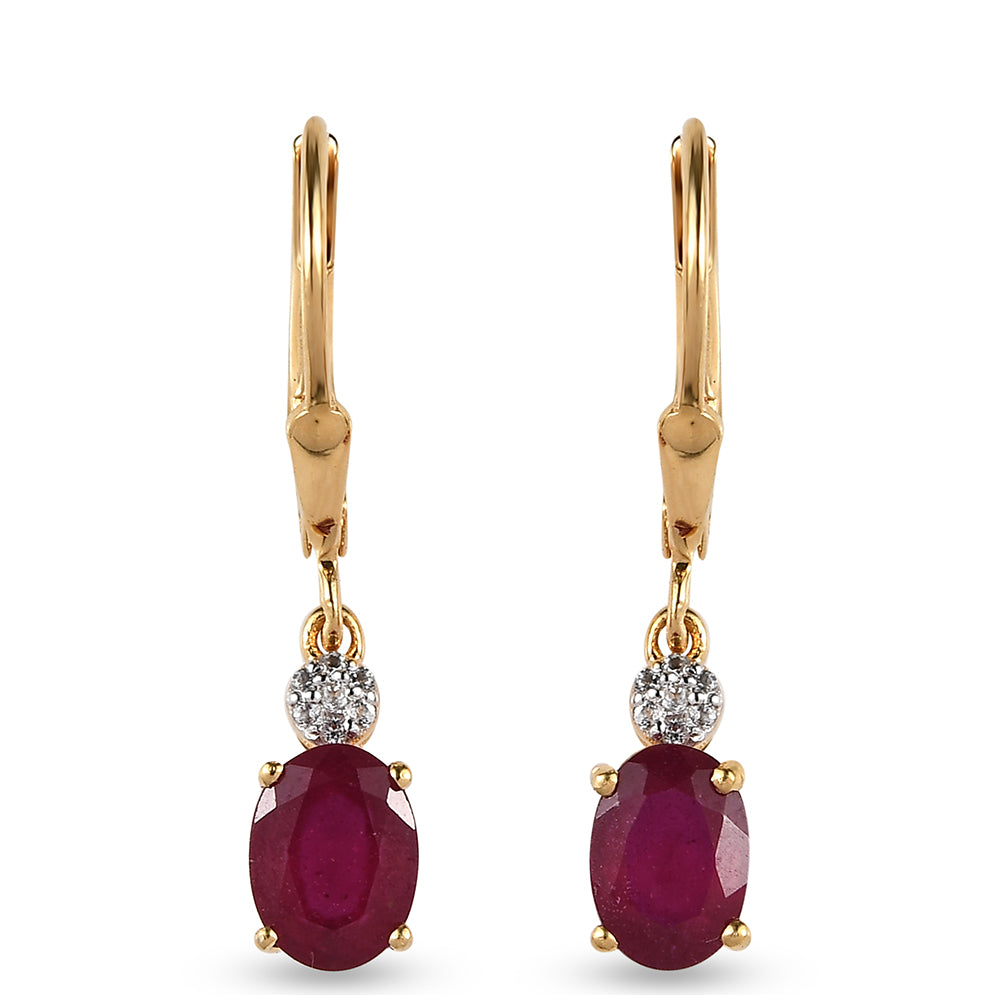 Set din Argint 925 Placat cu Aur ( 6.09 grame ) cu Rubin Thailandez și Smarald Brazilian 6.75 Carate ( Cercei ) 4 