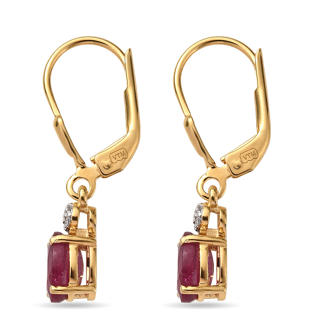 Set din Argint 925 Placat cu Aur ( 6.09 grame ) cu Rubin Thailandez și Smarald Brazilian 6.75 Carate ( Cercei ) 5 