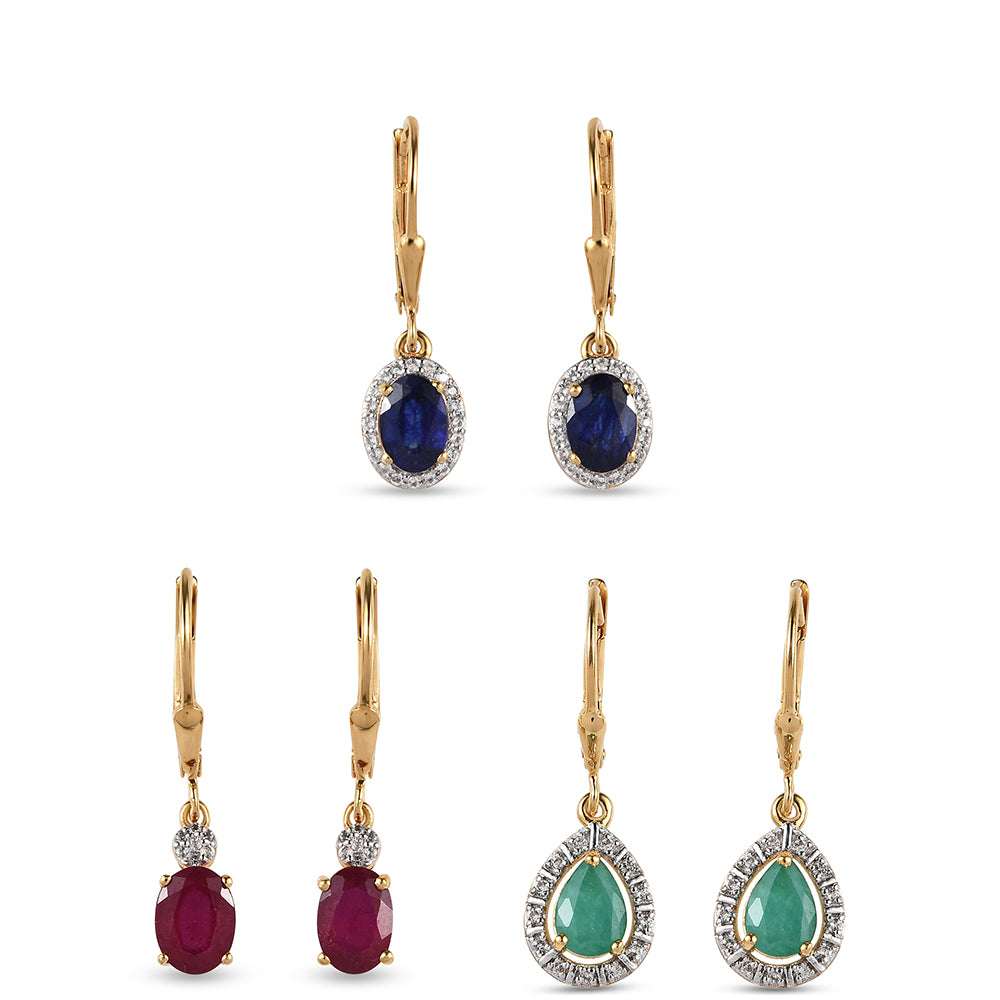 Set din Argint 925 Placat cu Aur ( 6.09 grame ) cu Rubin Thailandez și Smarald Brazilian 6.75 Carate ( Cercei )