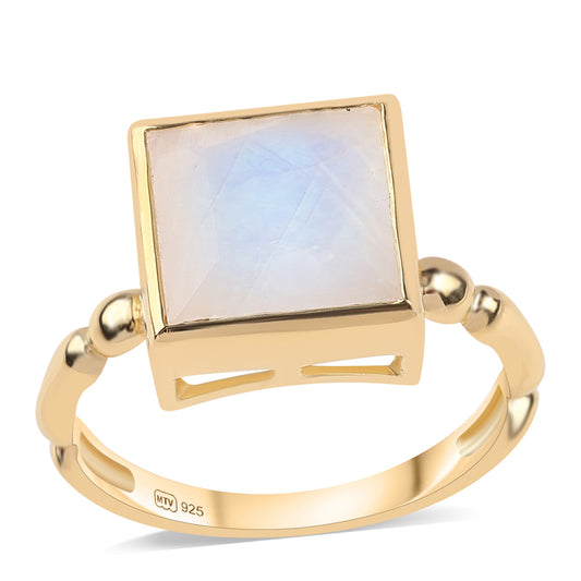 Inel din Argint 925 Placat cu Aur ( 2.74 grame ) cu Piatra Lunii Curcubeu Clasa ”AA” 4.02 Carate