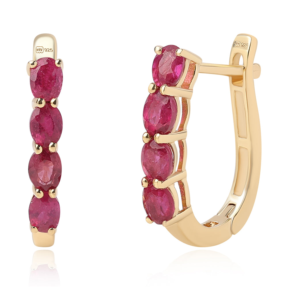 Cercei din Argint 925 Placat cu Aur ( 2.63 grame ) cu Rubin Mozambic 2.65 Carate 1 