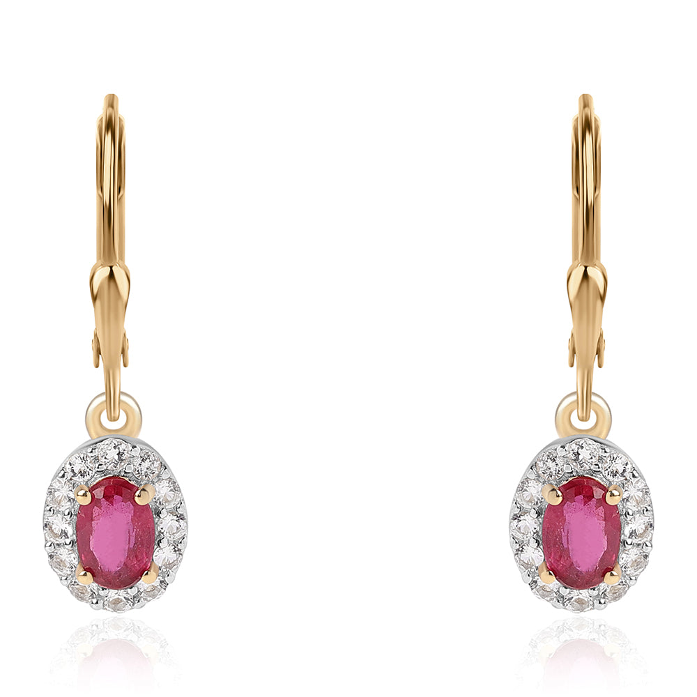 Cercei din Argint 925 Placat cu Aur ( 1.71 grame ) cu Rubin Mozambic și Topaz Alb 1.72 Carate 2 