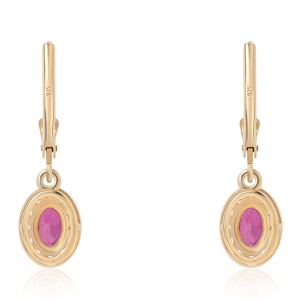 Cercei din Argint 925 Placat cu Aur ( 1.71 grame ) cu Rubin Mozambic și Topaz Alb 1.72 Carate 3 