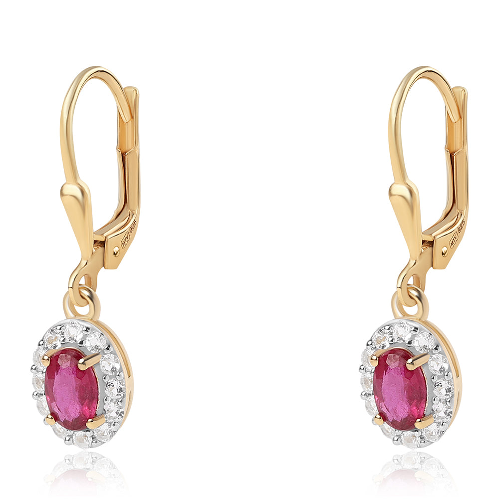 Cercei din Argint 925 Placat cu Aur ( 1.71 grame ) cu Rubin Mozambic și Topaz Alb 1.72 Carate