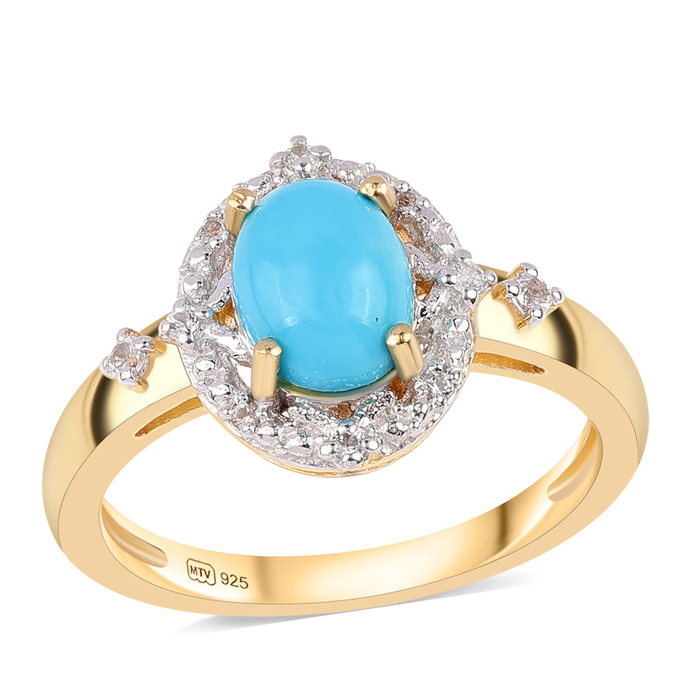 Inel din Argint 925 Placat cu Aur ( 2.75 grame ) cu Turcoaz ”Frumoasa Adormită” și Topaz Alb 1.22 Carate