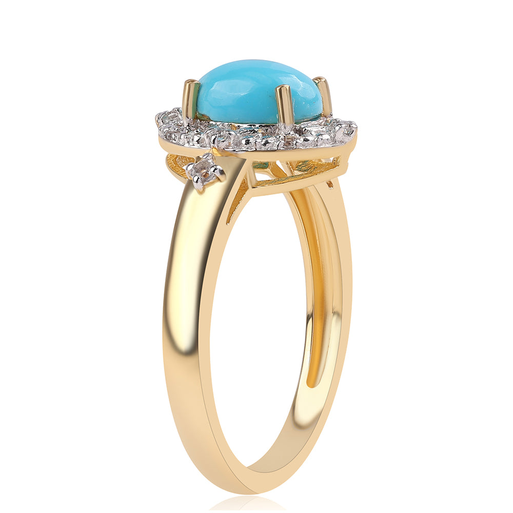 Inel din Argint 925 Placat cu Aur ( 2.75 grame ) cu Turcoaz ”Frumoasa Adormită” și Topaz Alb 1.22 Carate 2 