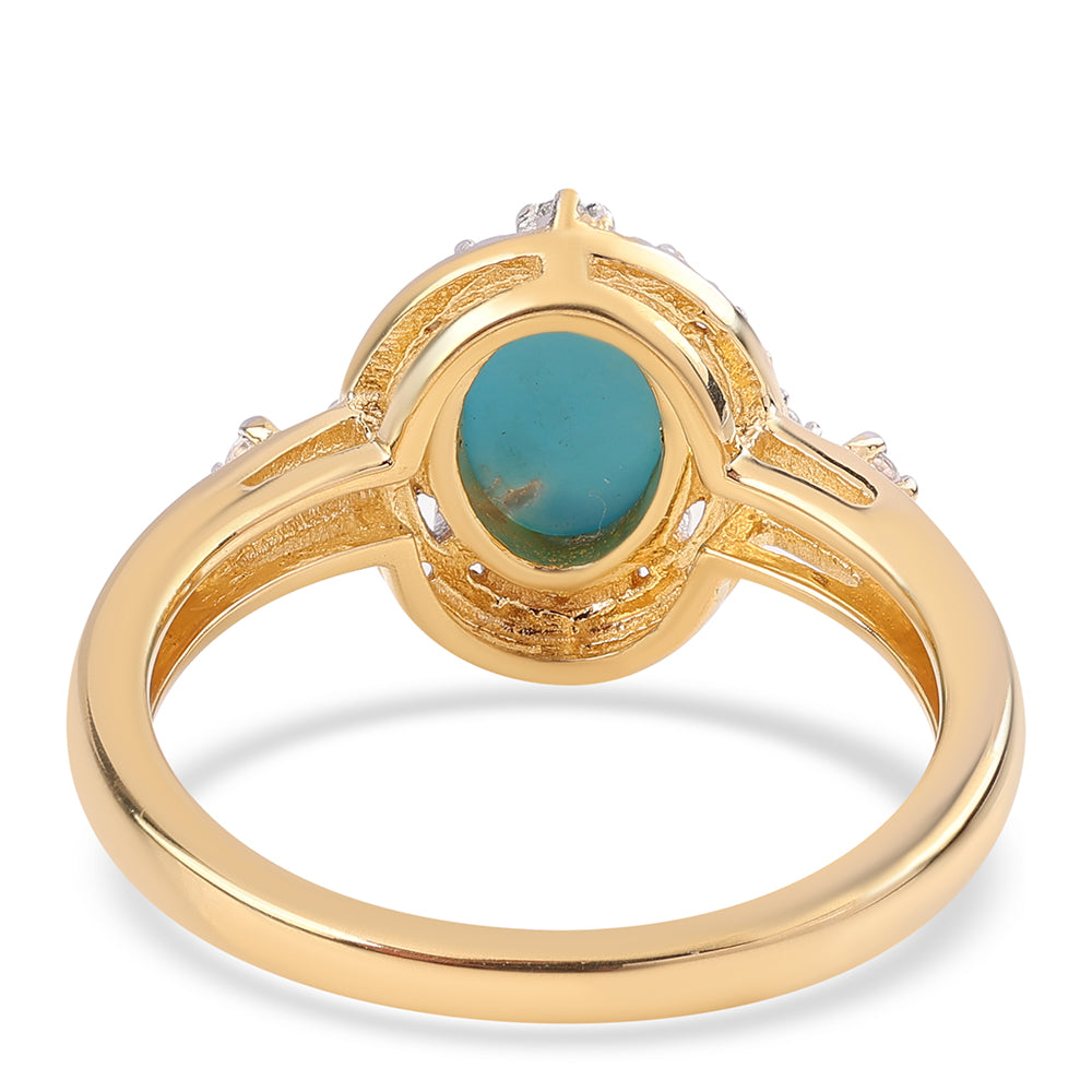 Inel din Argint 925 Placat cu Aur ( 2.75 grame ) cu Turcoaz ”Frumoasa Adormită” și Topaz Alb 1.22 Carate 3 