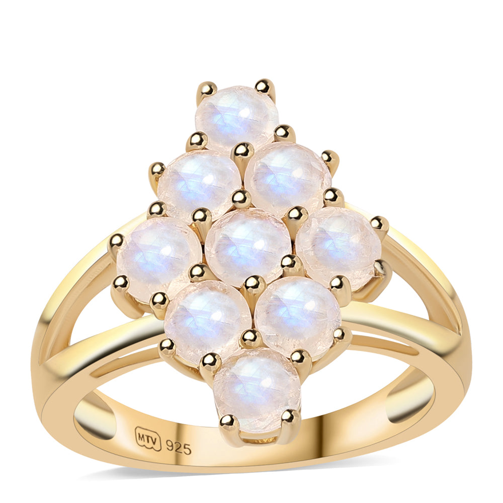 Inel din Argint 925 Placat cu Aur ( 3.44 grame ) cu Piatra Lunii Curcubeu Clasa ”AA” 2.34 Carate 1 