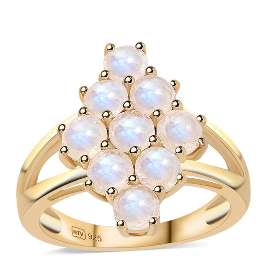 Inel din Argint 925 Placat cu Aur ( 3.44 grame ) cu Piatra Lunii Curcubeu Clasa ”AA” 2.34 Carate