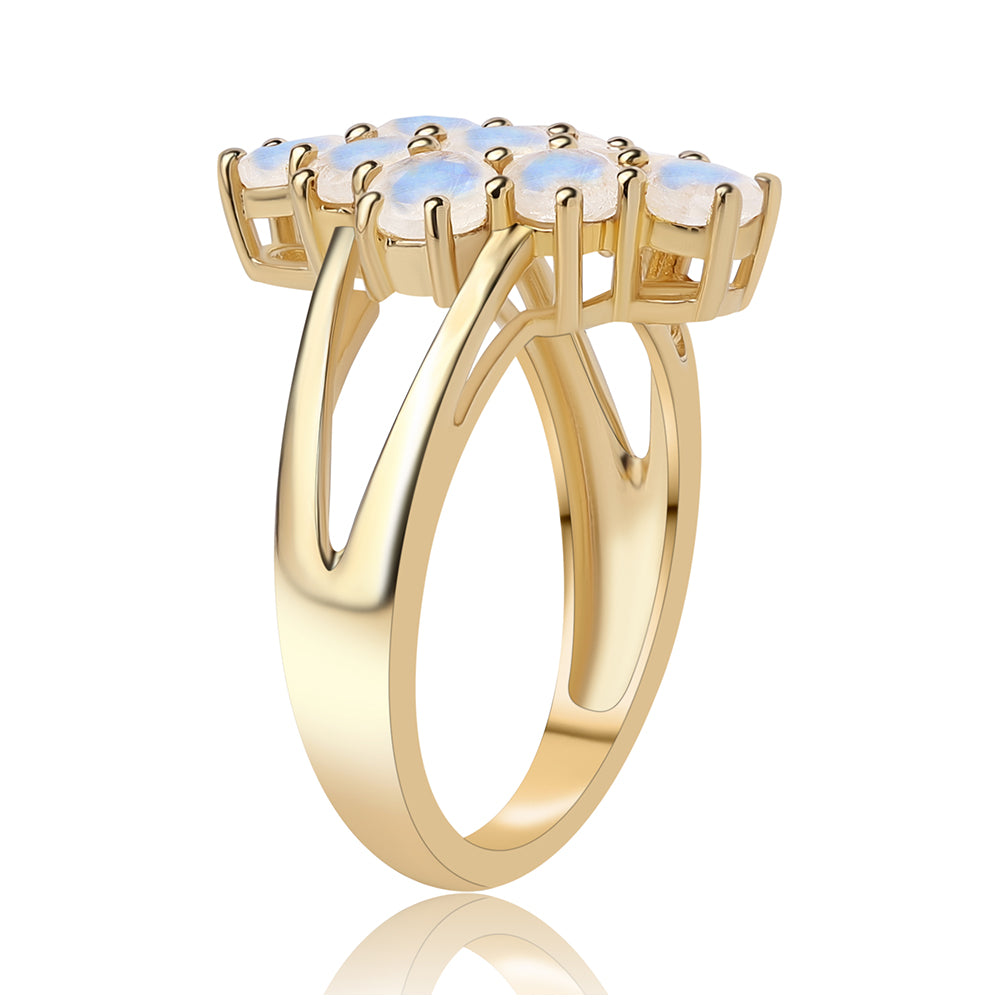 Inel din Argint 925 Placat cu Aur ( 3.44 grame ) cu Piatra Lunii Curcubeu Clasa ”AA” 2.34 Carate 3 