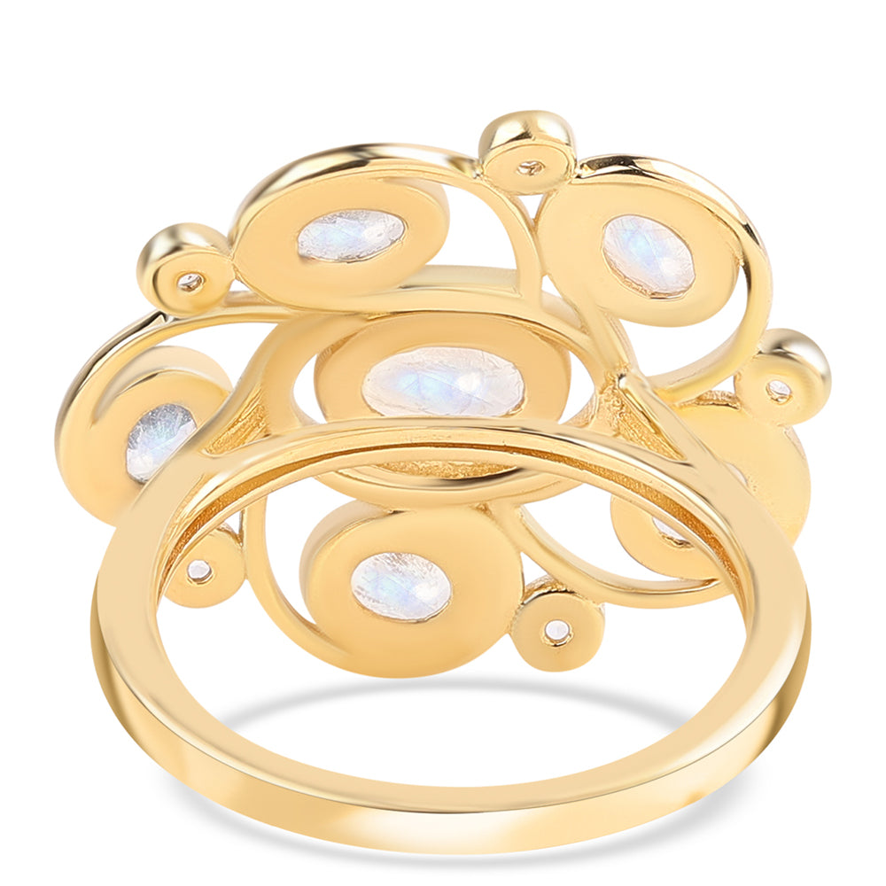 Inel din Argint 925 Placat cu Aur ( 5.59 grame ) cu Piatra Lunii Curcubeu Clasa ”AA” și Topaz Alb 4.5 Carate 3 