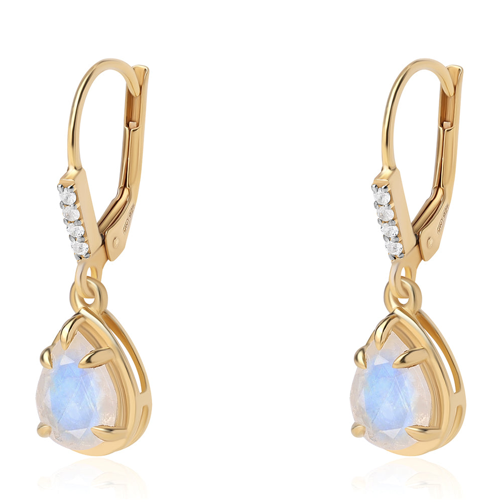 Cercei din Argint 925 Placat cu Aur ( 2.08 grame ) cu Piatra Lunii Curcubeu Clasa ”AA” și Topaz Alb 2.8 Carate 1 