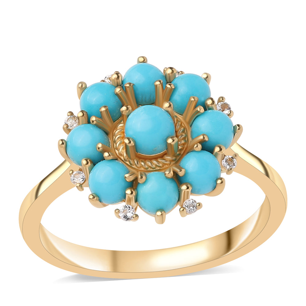 Inel din Argint 925 Placat cu Aur ( 3.21 grame ) cu Turcoaz ”Frumoasa Adormită” și Topaz Alb 2.43 Carate 1 