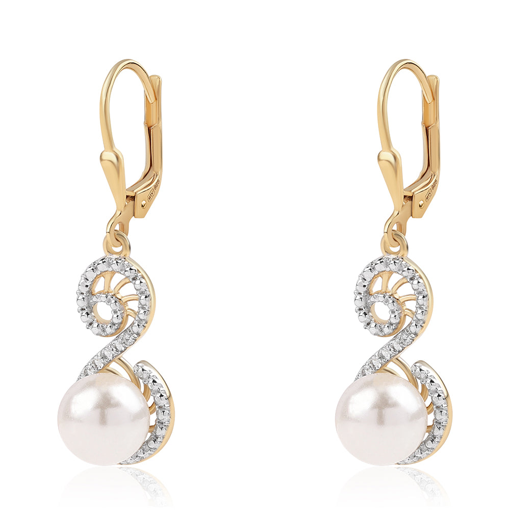 Cercei din Argint 925 Placat cu Aur ( 2.84 grame ) cu Perlă de Apă Dulce Albă și Topaz Alb 8.6 Carate