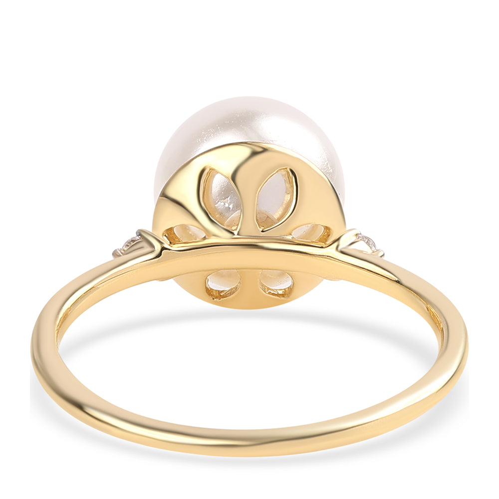 Inel din Argint 925 Placat cu Aur ( 1.76 grame ) cu Perlă de Apă Dulce Albă și Topaz Alb 7.28 Carate 3 