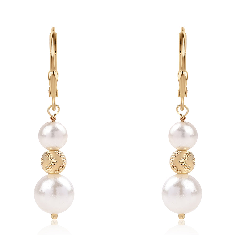 Cercei din Argint 925 Placat cu Aur ( 1.42 grame ) cu Perlă de Apă Dulce Albă 11.04 Carate 1 