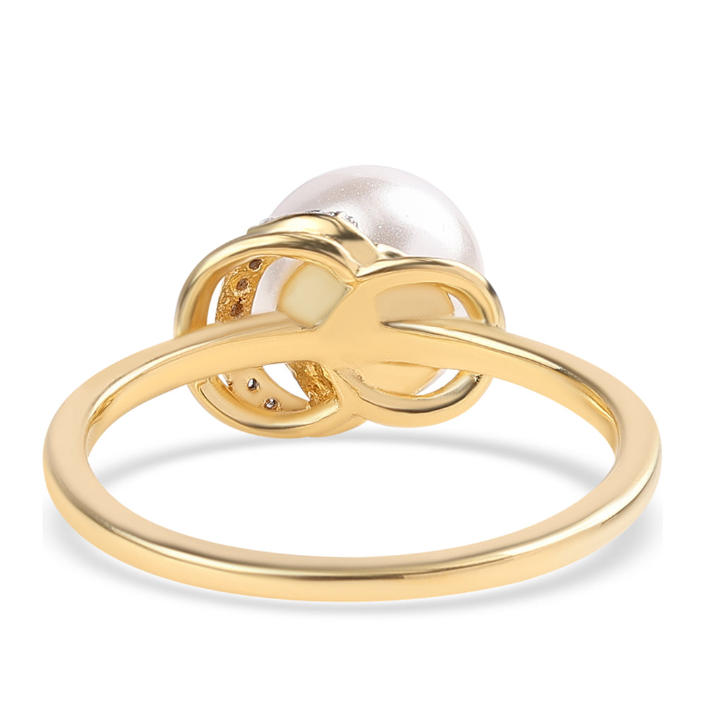 Inel din Argint 925 Placat cu Aur ( 1.94 grame ) cu Perlă de Apă Dulce Albă și Topaz Alb 4.3 Carate 3 