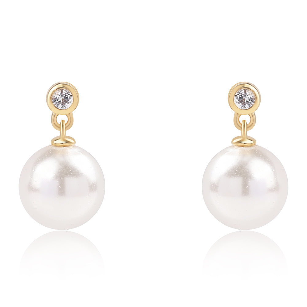 Cercei din Argint 925 Placat cu Aur ( 1.14 grame ) cu Perlă de Apă Dulce Albă și Topaz Alb 14.4 Carate