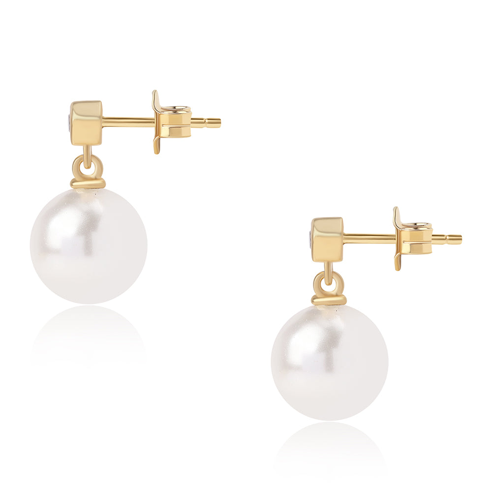 Cercei din Argint 925 Placat cu Aur ( 1.14 grame ) cu Perlă de Apă Dulce Albă și Topaz Alb 14.4 Carate