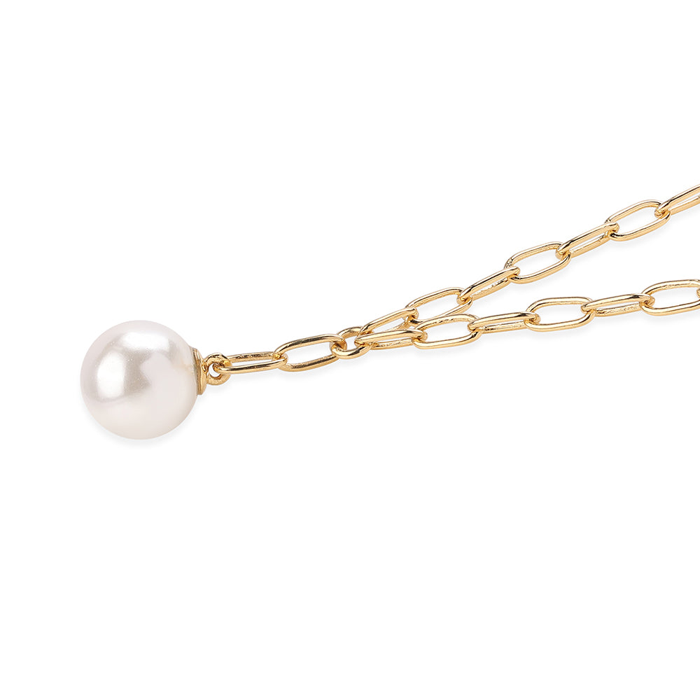 Colier din Argint 925 Placat cu Aur ( 6.07 grame ) cu Perlă de Apă Dulce Albă 7.09 Carate