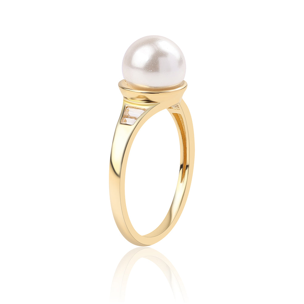 Inel din Argint 925 Placat cu Aur ( 2.21 grame ) cu Perlă de Apă Dulce Albă și Topaz Alb 4.51 Carate