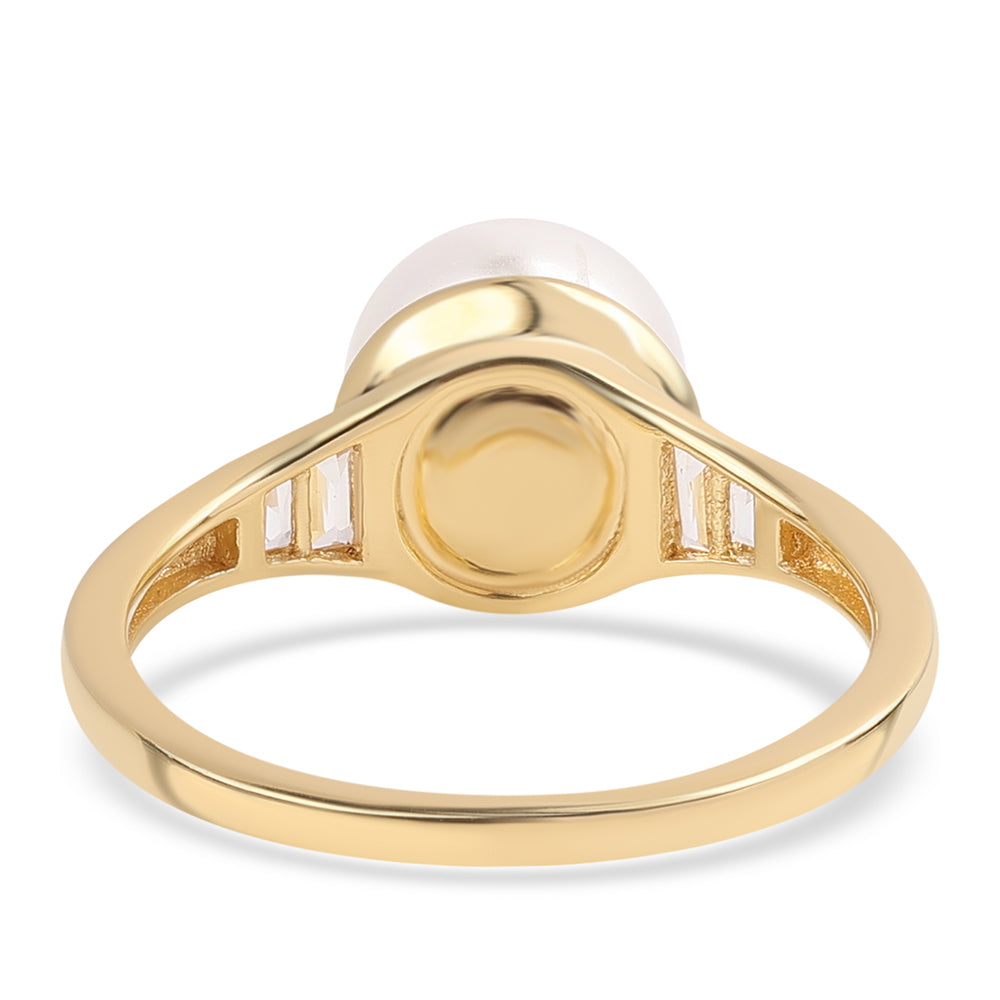 Inel din Argint 925 Placat cu Aur ( 2.21 grame ) cu Perlă de Apă Dulce Albă și Topaz Alb 4.51 Carate
