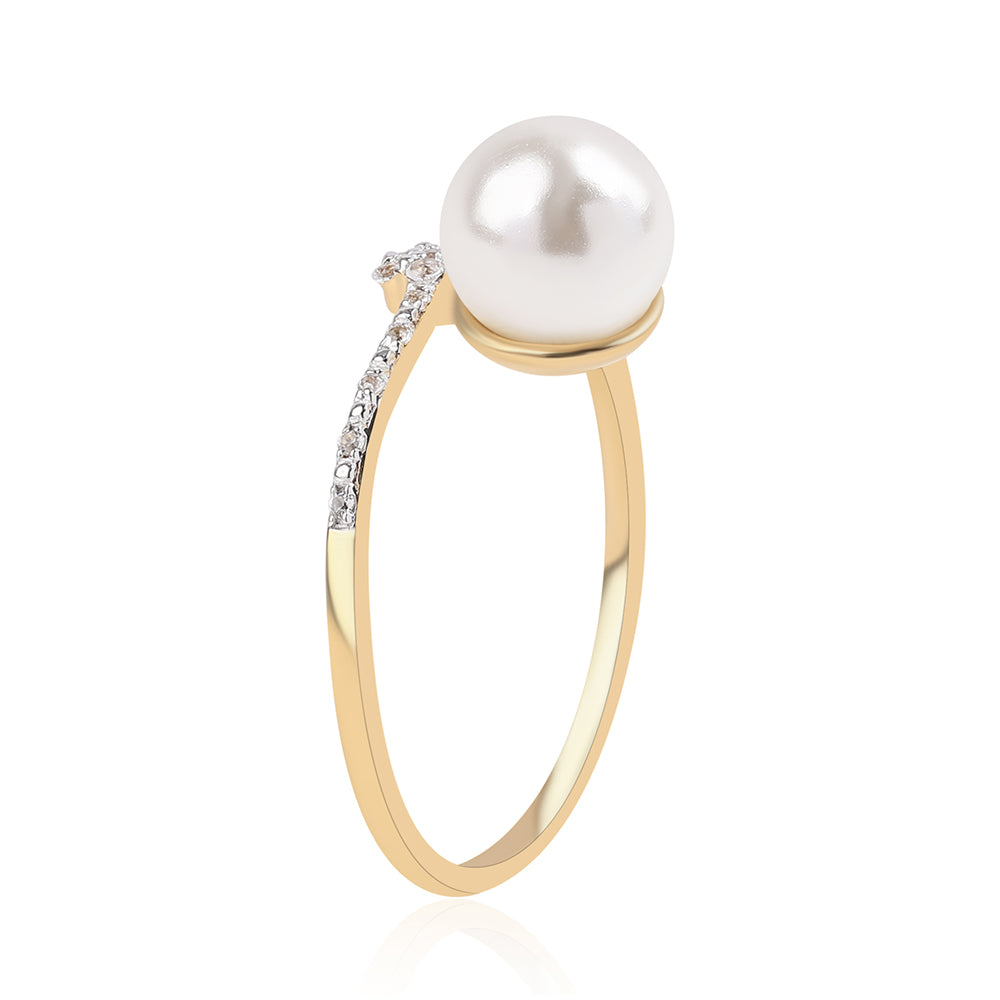 Inel din Argint 925 Placat cu Aur ( 1.64 grame ) cu Perlă de Apă Dulce Albă și Topaz Alb 4.2 Carate