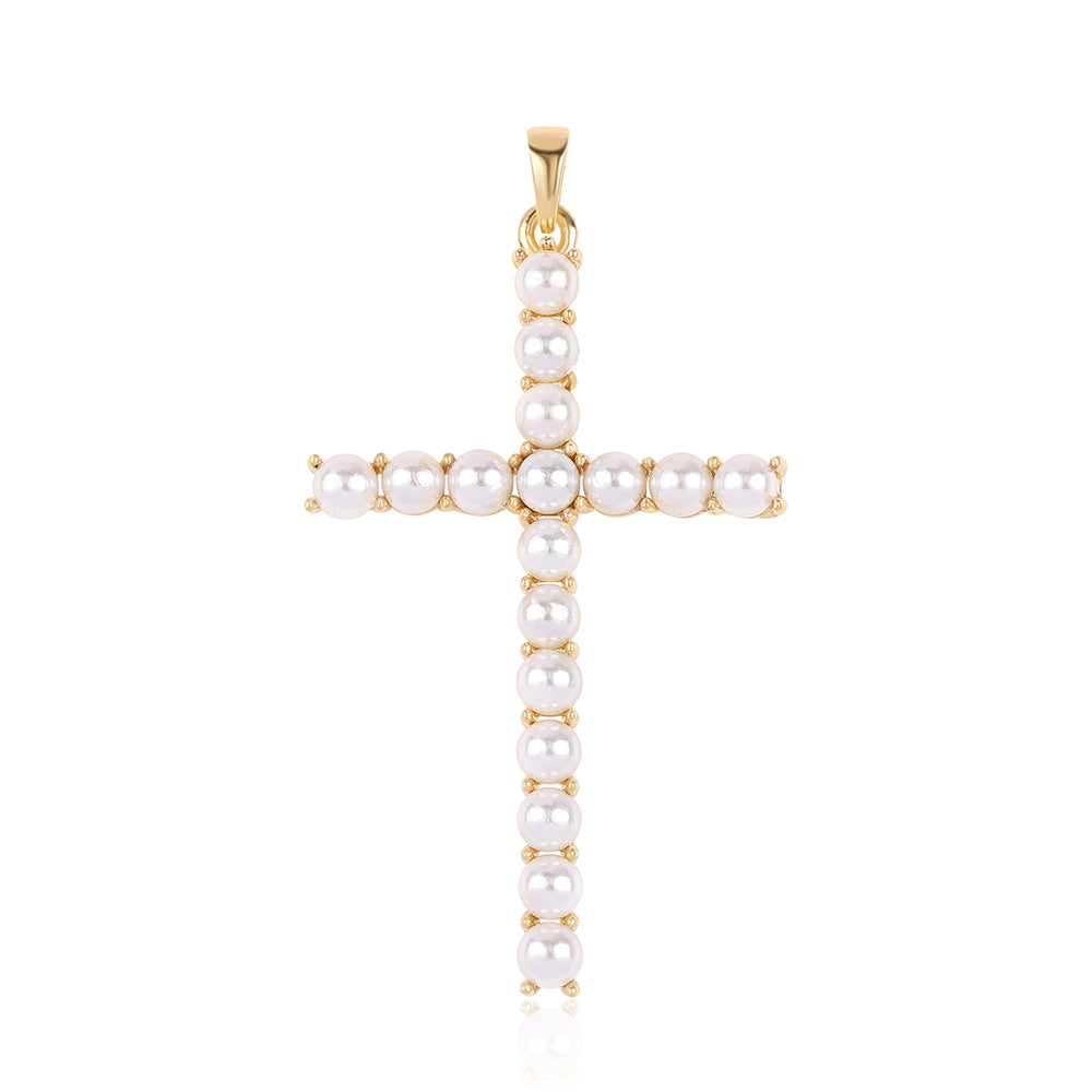 Cruce Pandantiv din Argint 925 Placat cu Aur ( 2.65 grame ) cu Perlă de Apă Dulce Albă 7.32 Carate