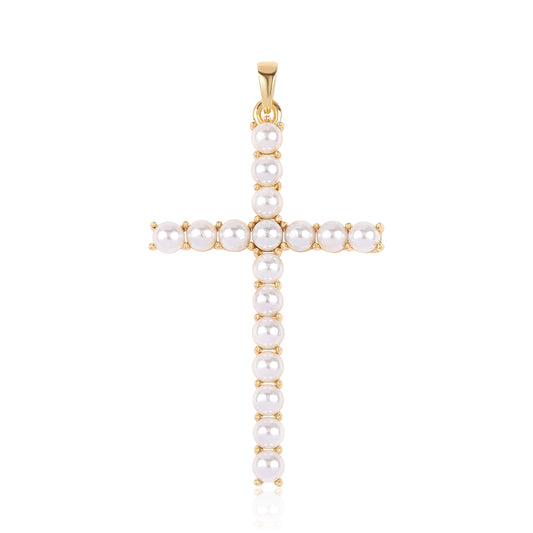 Cruce Pandantiv din Argint 925 Placat cu Aur ( 2.65 grame ) cu Perlă de Apă Dulce Albă 7.32 Carate