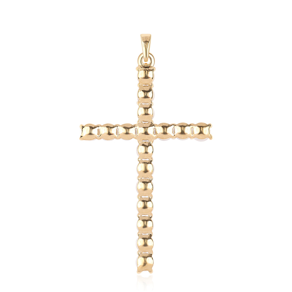 Cruce Pandantiv din Argint 925 Placat cu Aur ( 2.65 grame ) cu Perlă de Apă Dulce Albă 7.32 Carate
