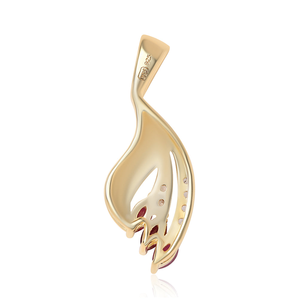 Pandantiv din Argint 925 Placat cu Aur ( 1.56 grame ) cu Rubin Mozambic și Topaz Alb 0.42 Carate 3 