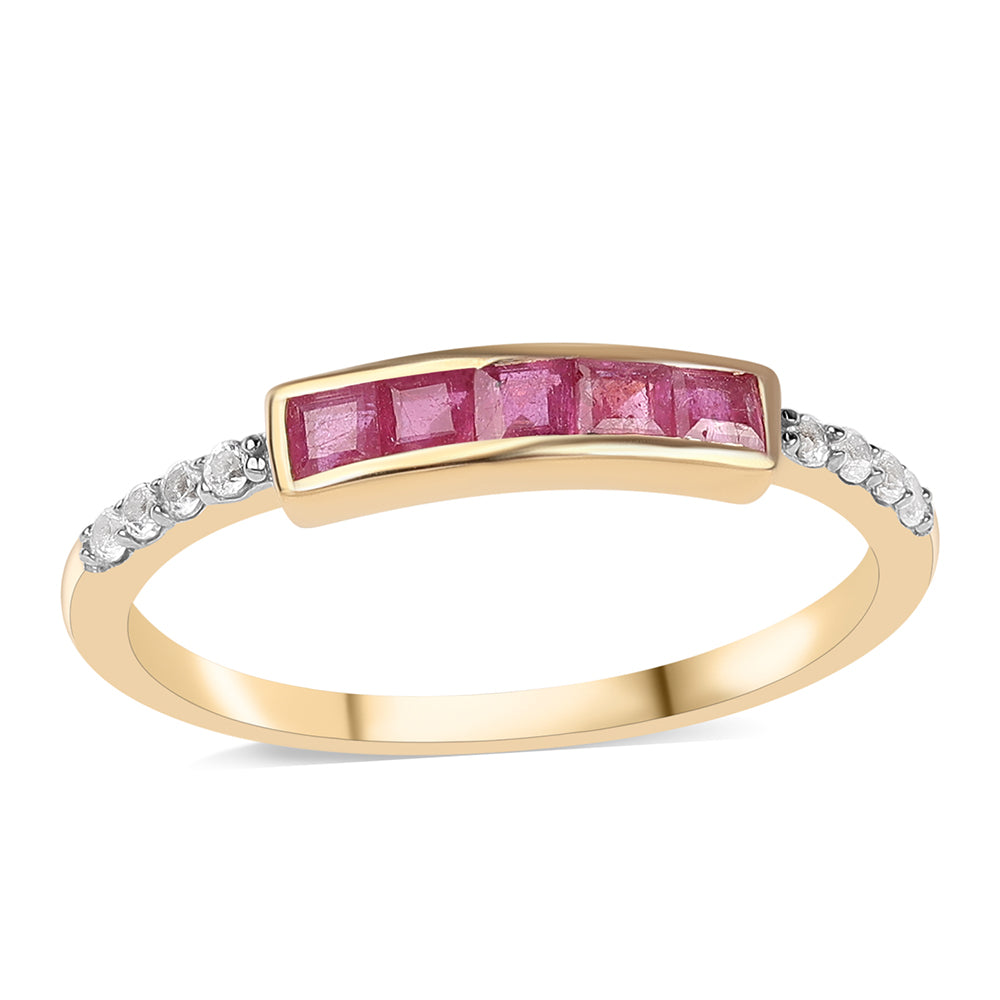 Inel din Argint 925 Placat cu Aur ( 1.4 grame ) cu Rubin Mozambic și Topaz Alb 0.66 Carate