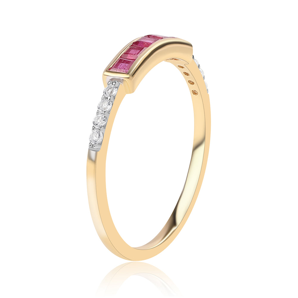 Inel din Argint 925 Placat cu Aur ( 1.4 grame ) cu Rubin Mozambic și Topaz Alb 0.66 Carate 3 