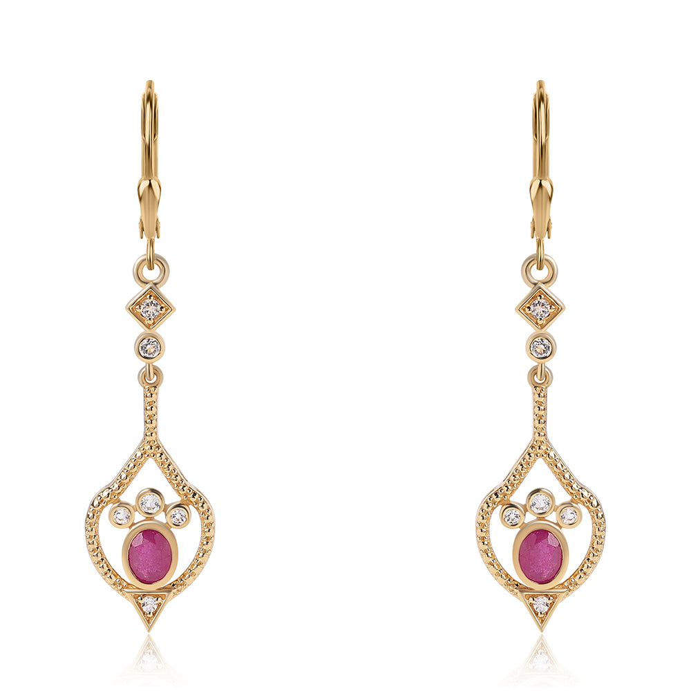 Cercei din Argint 925 Placat cu Aur ( 3.73 grame ) cu Rubin Mozambic și Topaz Alb 1.33 Carate 2 