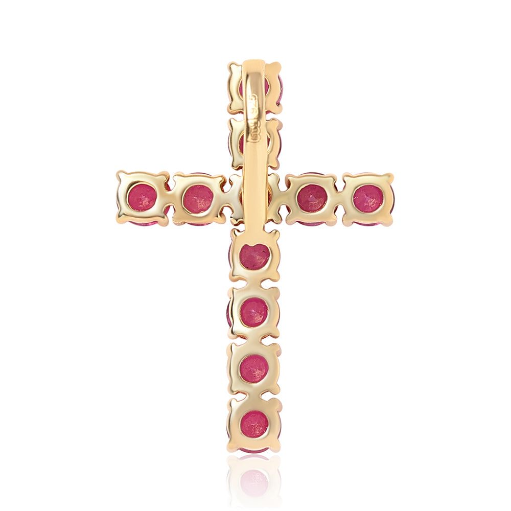 Cruce Pandantiv din Argint 925 Placat cu Aur ( 1.05 grame ) cu Rubin Mozambic 2.04 Carate
