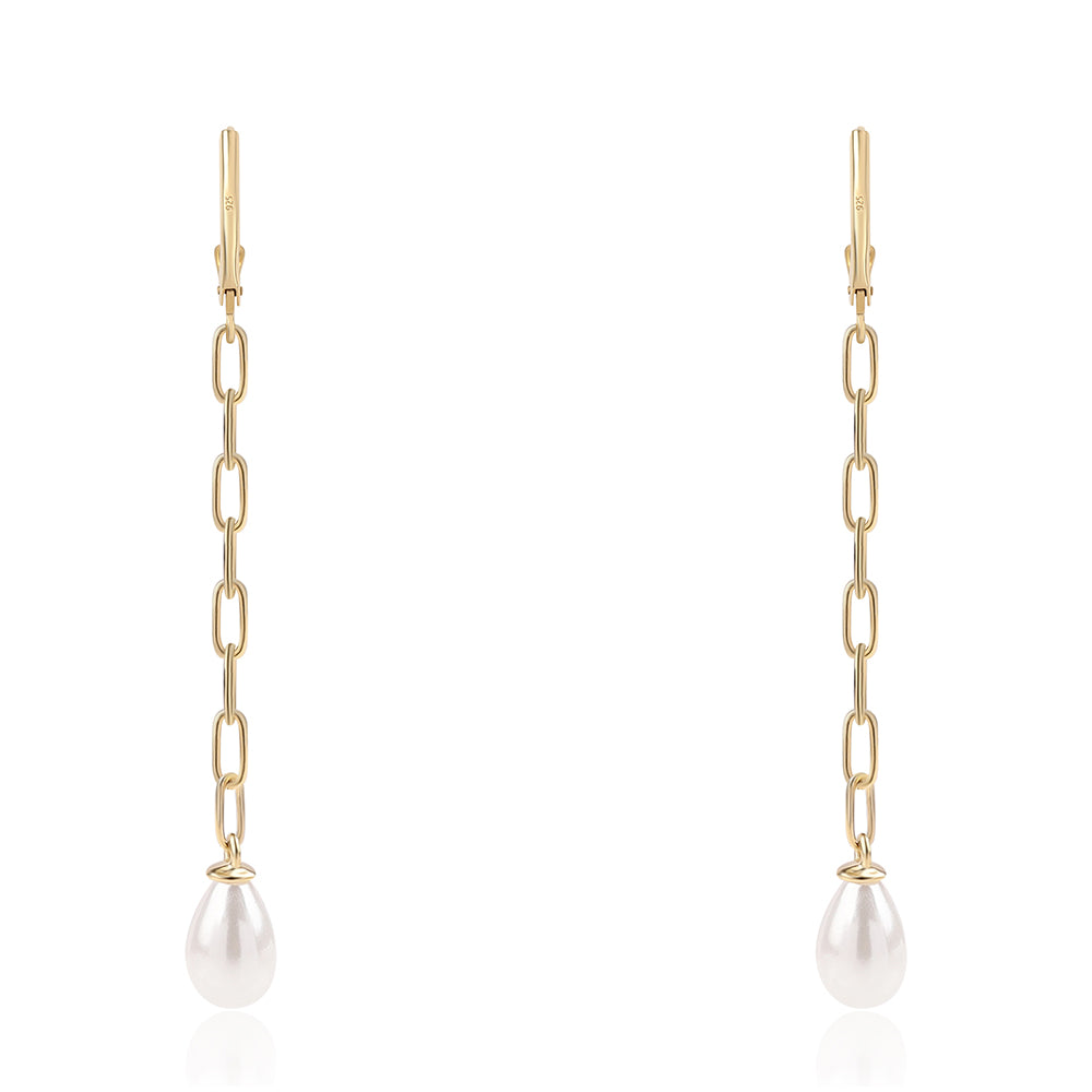 Cercei din Argint 925 Placat cu Aur ( 1.9 grame ) cu Perlă de Apă Dulce Albă 5.85 Carate 3 