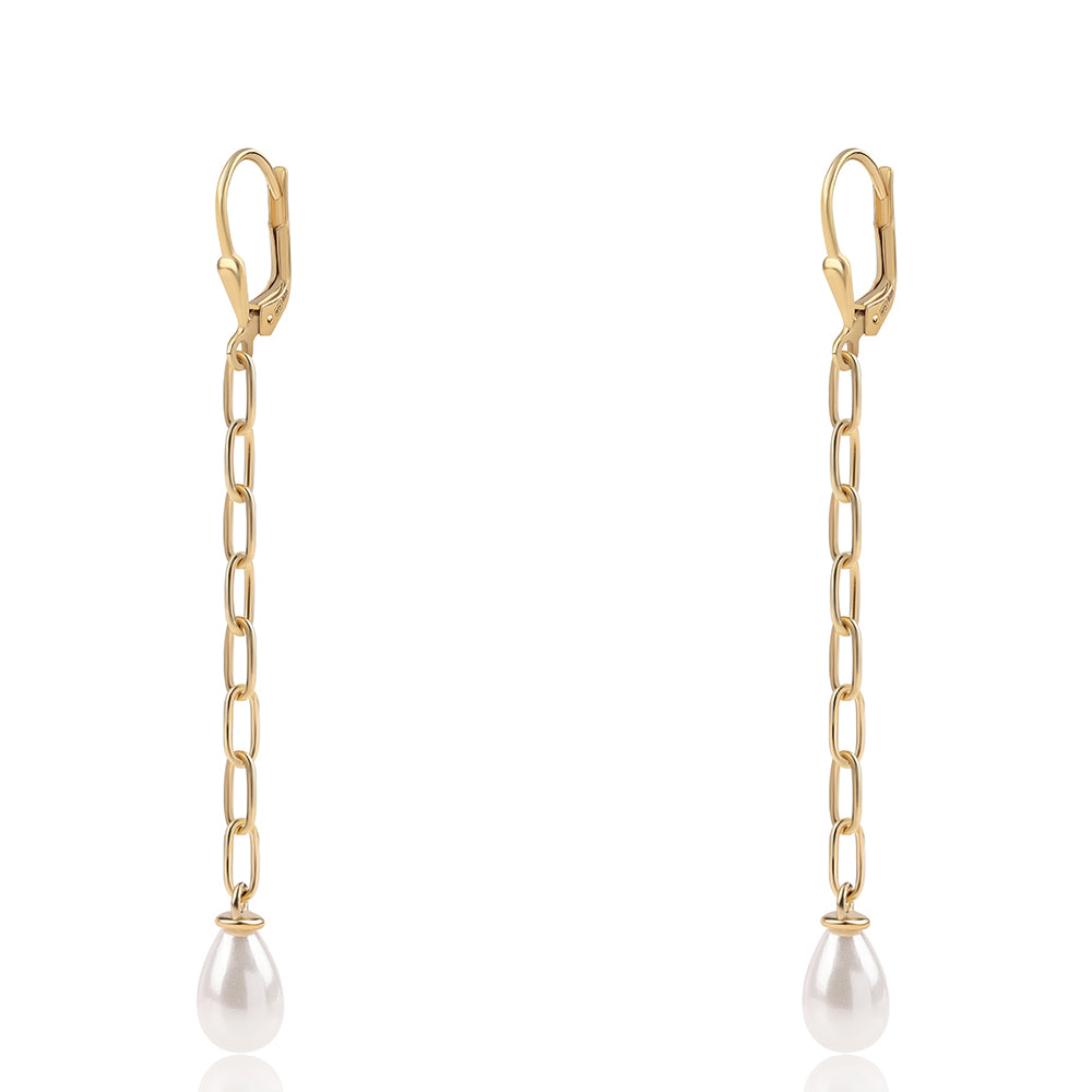 Cercei din Argint 925 Placat cu Aur ( 1.9 grame ) cu Perlă de Apă Dulce Albă 5.85 Carate