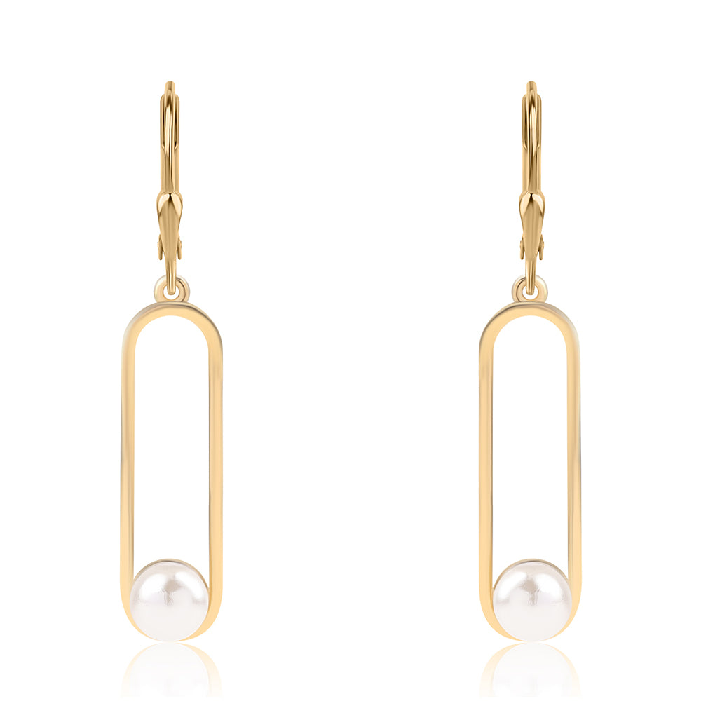 Cercei din Argint 925 Placat cu Aur ( 2.54 grame ) cu Perlă de Apă Dulce Albă 3.78 Carate 2 